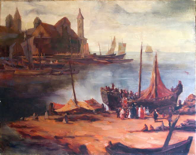 Hafen einer spanischen Stadt - um 1960 - 80 x 100 cm