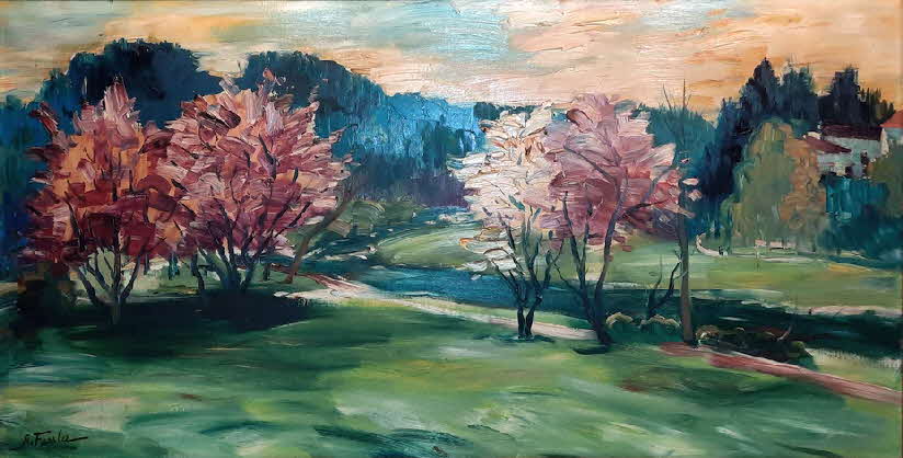 Blhende Bume in Nordspanien - l auf Leinwand - um 1965 - 100  x 50 cm