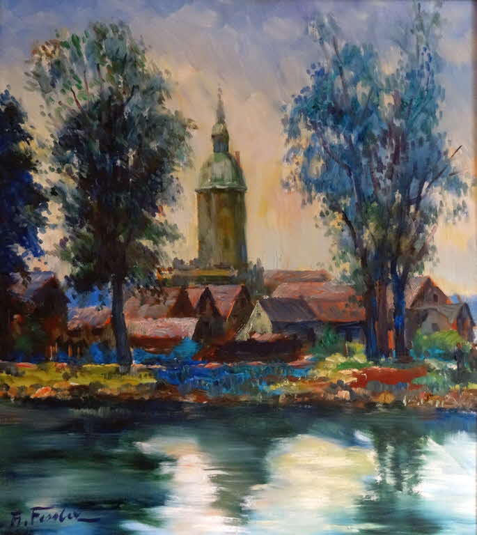 Ansicht der Marienkirche von Annaberg, Erzgebirge - um 1975 - 39 x 34 cm