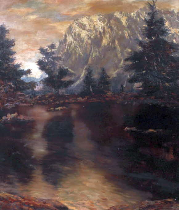 Abendstimmung am Bergsee um 1950
